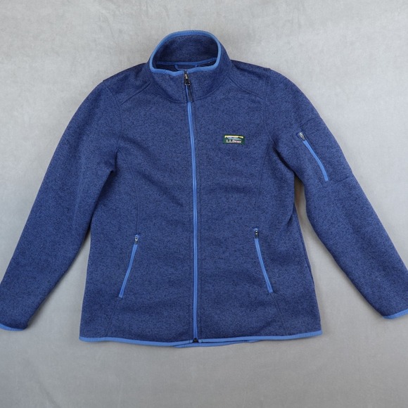 LL Bean Sweater Fleece Womens Full Zip Up Jacket Heather Blue Size Large - Picture 1 of 8